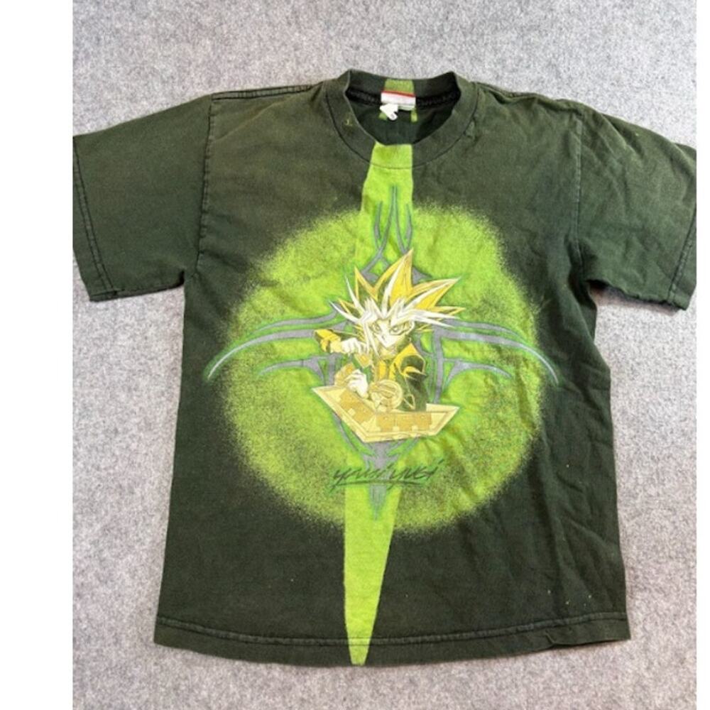 VTG 90s Yu-Gi-Oh Yami Yugi Baby Tee Tshirt Youth M Green Anime Gamer Streetwear